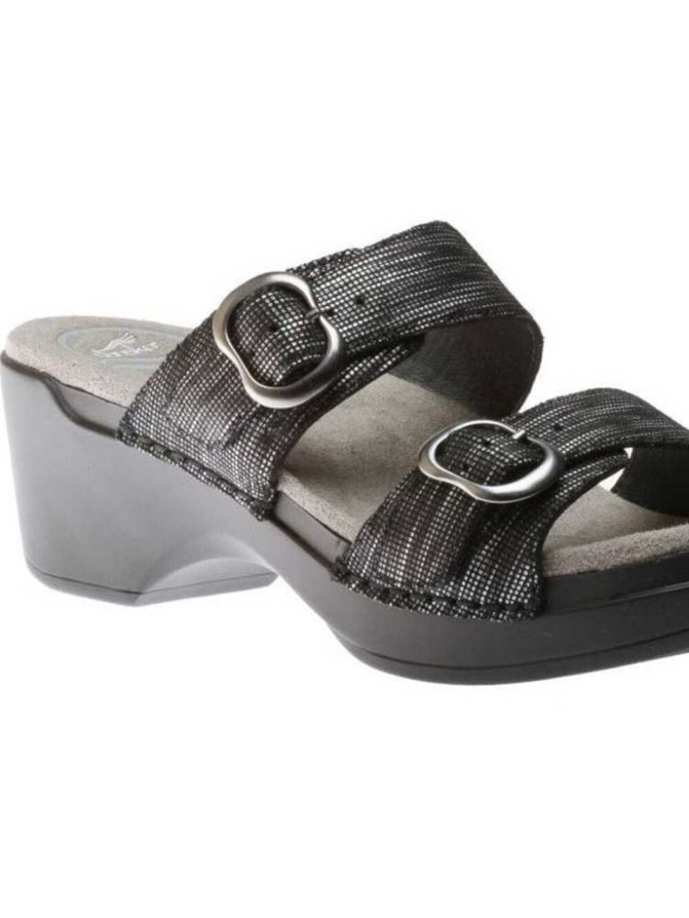 DANSKO Sofie Black Metallic Silver Slip-on Platform Wedge Sandals EU 40 US 9.5